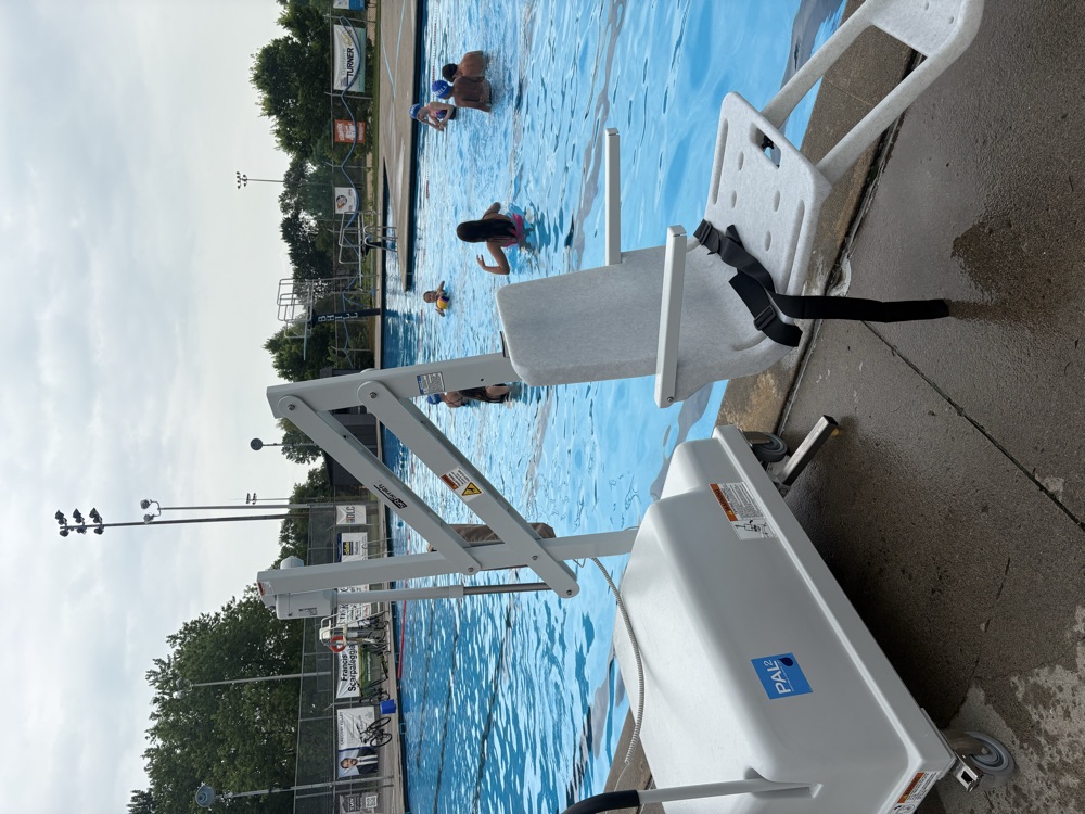 The new poolside lift at Beacon Hill Pool, providing safe access into and out of the water
